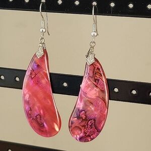 Earrings Fuschia Shell Silver Tone Earrings #0053